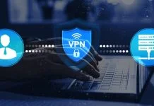 VPN Tunnel. Remote server with private internet network technology to protect privacy of personal data