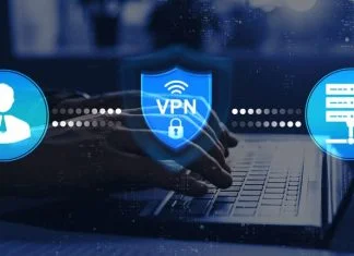 VPN Tunnel. Remote server with private internet network technology to protect privacy of personal data