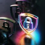 Digital Security and lock icon glowing on dark modern futuristic technology. Digital Trust in Europe