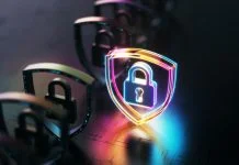 Digital Security and lock icon glowing on dark modern futuristic technology. Digital Trust in Europe