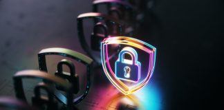 Digital Security and lock icon glowing on dark modern futuristic technology. Digital Trust in Europe