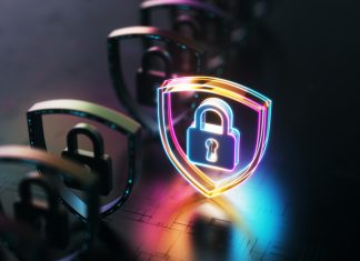Digital Security and lock icon glowing on dark modern futuristic technology. Digital Trust in Europe