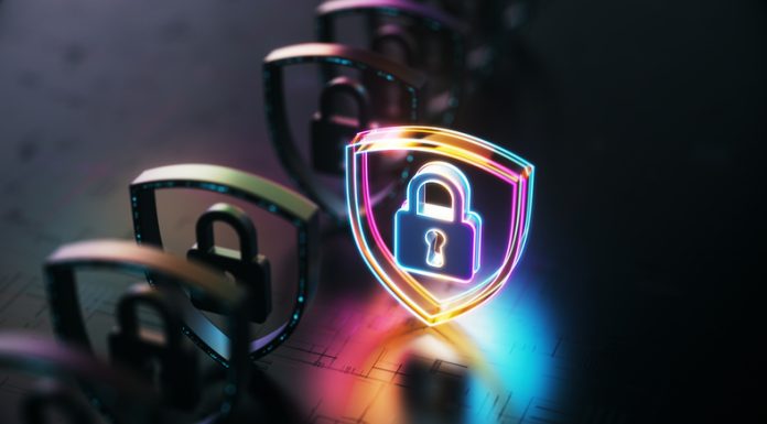 Digital Security and lock icon glowing on dark modern futuristic technology. Digital Trust in Europe