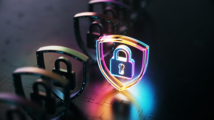 Digital Security and lock icon glowing on dark modern futuristic technology. Digital Trust in Europe