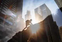 The Power of Three: Insights from A Kabbalistic Tradition for Business and Life Success Man climbing up steep mountain. Business, achievement, success. Kabbalistic insights for success concept