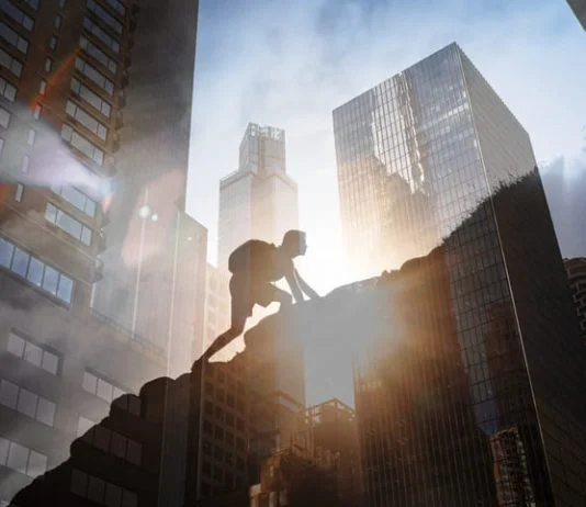 The Power of Three: Insights from A Kabbalistic Tradition for Business and Life Success Man climbing up steep mountain. Business, achievement, success. Kabbalistic insights for success concept