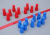 The Better Boards Podcast Series: Boardrooms and Battlegrounds – Closing the Geopolitical Risk Gap roups of blue and red people figures separated by red line. Geopolitica risks