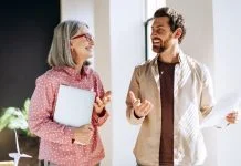 Manager giving feedback to employee for career development
