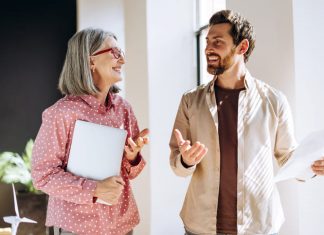 Manager giving feedback to employee for career development