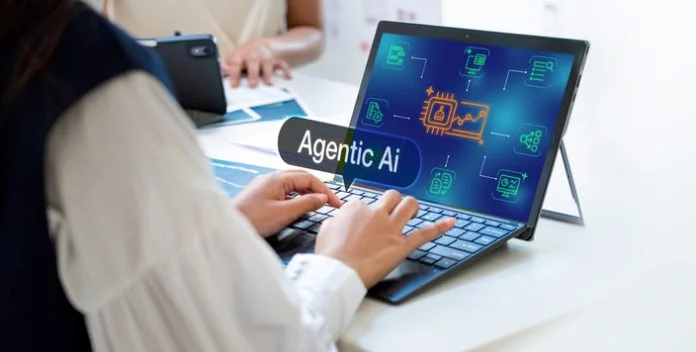 Businesswoman use agentic ai with ai agent using autonomous workflow for automation represents artificial intelligence innovation and digital transformation