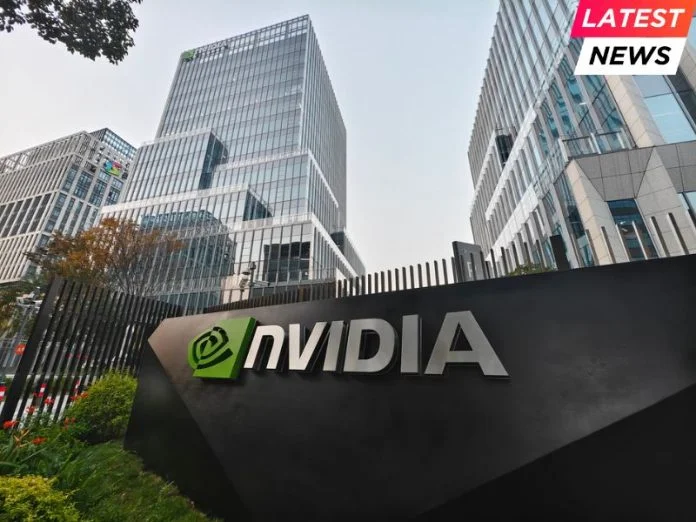 Nvidia company logo and office building