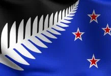New Zealand Olympic Heroes and the Records that Defined Sports History Lockwood silver fern, New Zealand national flag blowing in the wind.