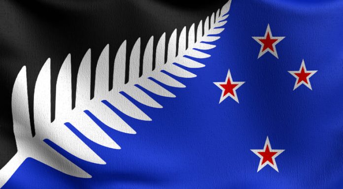 New Zealand Olympic Heroes and the Records that Defined Sports History Lockwood silver fern, New Zealand national flag blowing in the wind.