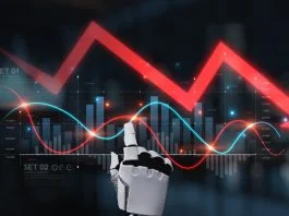 Is AI Collapsing the Cost of Being Wrong? This image captures the intersection of technology and market analysis in a modern workspace. Synapse. AI collapsing the cost concept