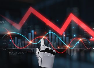 This image captures the intersection of technology and market analysis in a modern workspace. Synapse. AI collapsing the cost concept