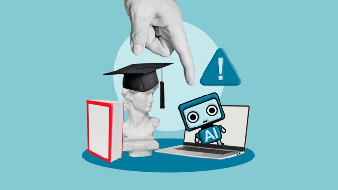AI and Academic Cheating Concept, Artificial Intelligence Threat to Education Integrity, Student Plagiarism, Automated Homework, Knowledge Worker Replacement and Academic Ethics Risk Graduates wary of AI