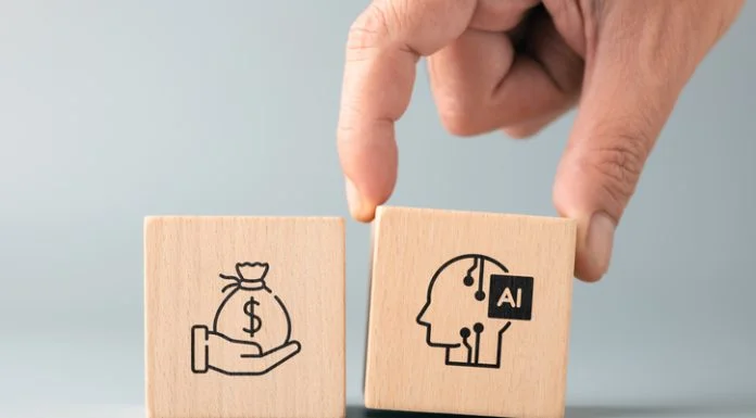 Can AI Influencers Become a Real Income Strategy? A More Careful Look at the Opportunity Hand placing an AI block next to a money symbol, representing AI adoption, income generation, business opportunities, productivity improvement, and technology driven growth