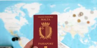 Malta Passport holding in hand with map