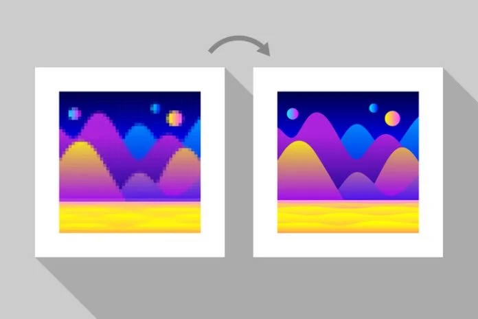 Low resolution pixelated image and high resolution image AI Upscaling vs Photoshop