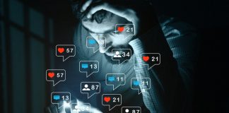 Concept of using a smartphone for social media and Digital Habit