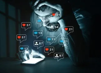 Concept of using a smartphone for social media and Digital Habit