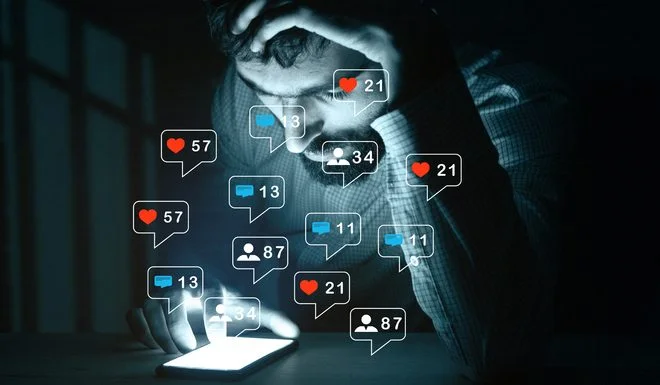 Concept of using a smartphone for social media and Digital Habit