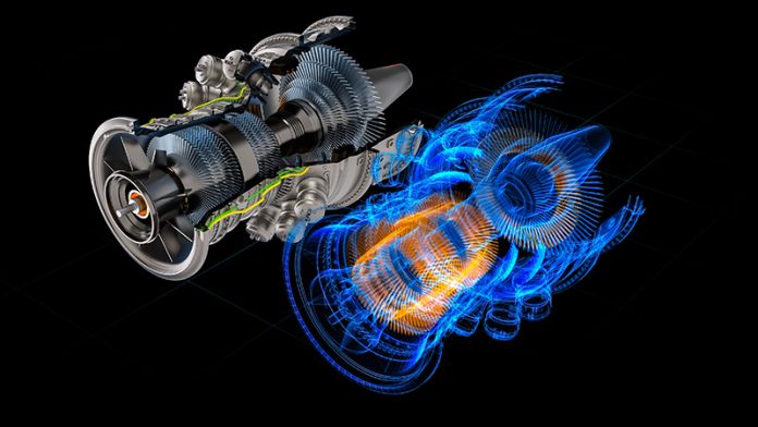 Innovative 3D Turbine Engine Concept Integrates Physical and Digital Elements. Advanced Green Energy Technology and Engineering Concepts for Clean Future digital twin technology