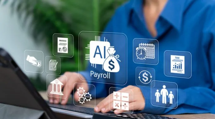 Automated Payroll System Concept, Businesswoman Use Tablet for Salary Processing, Financial Accuracy, Smart Accounting, Digital Payment Automation, HR Efficiency, Modern Payroll Management Technology