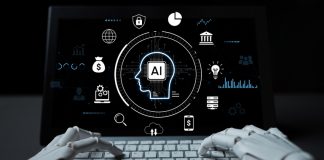 AI (May Be) No Hype and Concentrating A striking visual of robotic hands interacting with a digital tablet showcasing artificial intelligence concepts. Innovative technology and modern design merge seamlessly. AI concentration concept