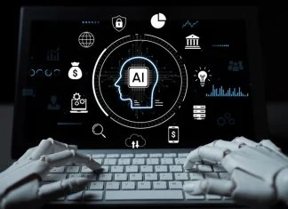 AI (May Be) No Hype and Concentrating A striking visual of robotic hands interacting with a digital tablet showcasing artificial intelligence concepts. Innovative technology and modern design merge seamlessly. AI concentration concept