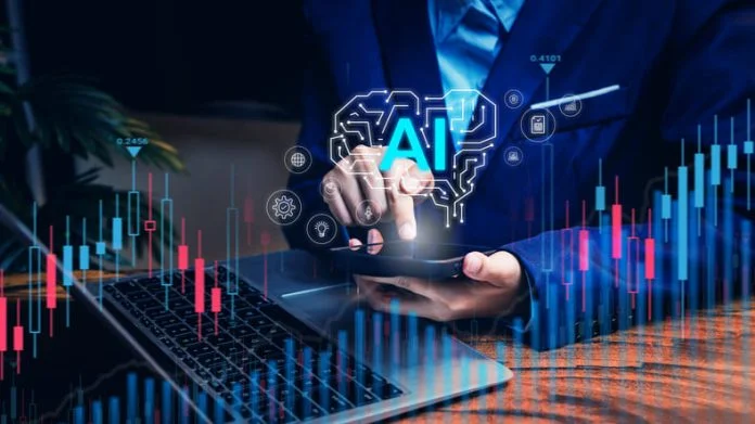 Investor uses artificial intelligence for stock market analysis and forecasting, finance, analytics, investment, automation, growth