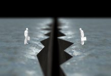 Are We Facing “A Crisis of Insularity” or Has Management Simply Rediscovered the Moon? 3D illustration of cliff with figures arranged. Crisis of Insularity concept