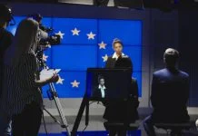European Media Marketplace - Female news anchor