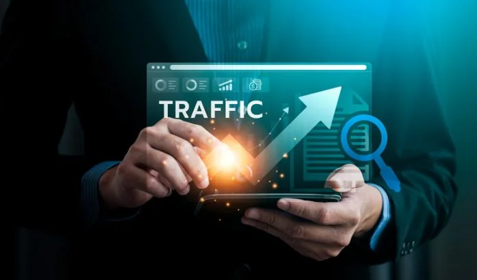 Digital Traffic Growth Analysis, Business Professional Using Advanced Technology to Monitor and Enhance Website Performance for Increased Traffic and Online Visibility in a Competitive Market Digital Traffic Growth Analysis, Business Professional Using Advanced Technology to Monitor and Enhance Website Performance for Increased Traffic and Online Visibility in a Competitive Market