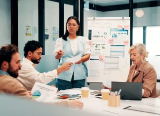 board meeting about decision in investment concept
