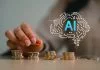 Artificial intelligence AI brain graphic with piggy bank and coins for smart financial technology