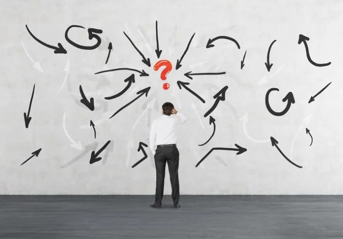 problem businessman is thinking how to solve the problem. Decision Fatigue concept
