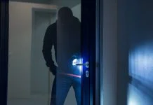 Burglary Myths the Data Kills Full length of burglary using crowbar to open glass door at night