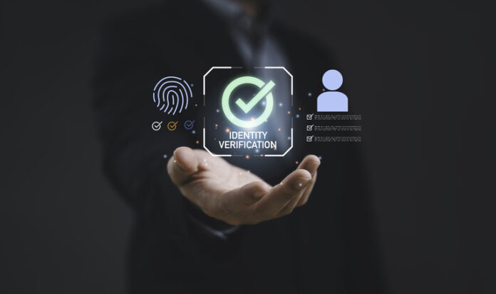 Digital identity verification concept with biometric fingerprint and user profile icons represents secure authentication data protection online access control and trusted verification technology. Identity Verification Vendors