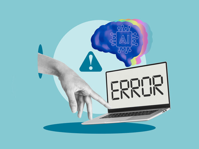 Artificial Intelligence Error and Hallucination Concept, AI Misinformation Risk Warning with Laptop Screen Artificial intelligence return on investment